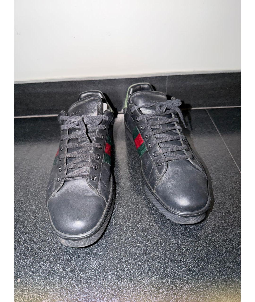 GUCCI Черные кожаные низкие кроссовки / кеды, фото 2