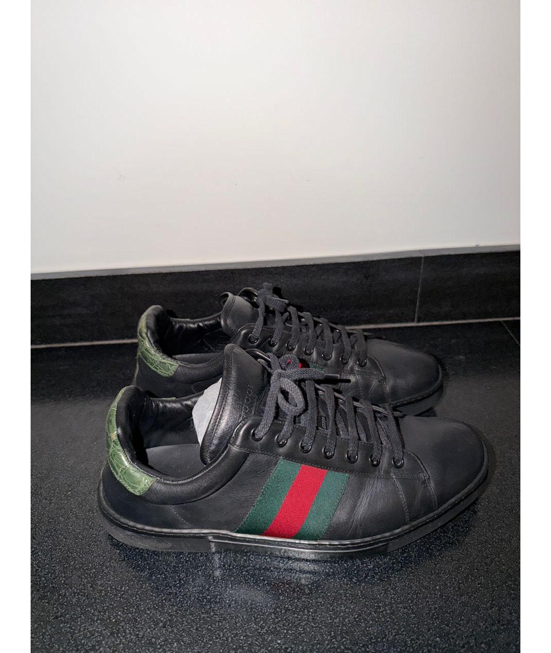 GUCCI Черные кожаные низкие кроссовки / кеды, фото 5