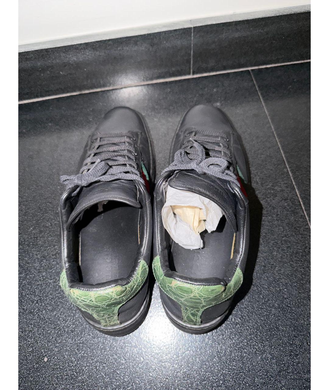 GUCCI Черные кожаные низкие кроссовки / кеды, фото 3