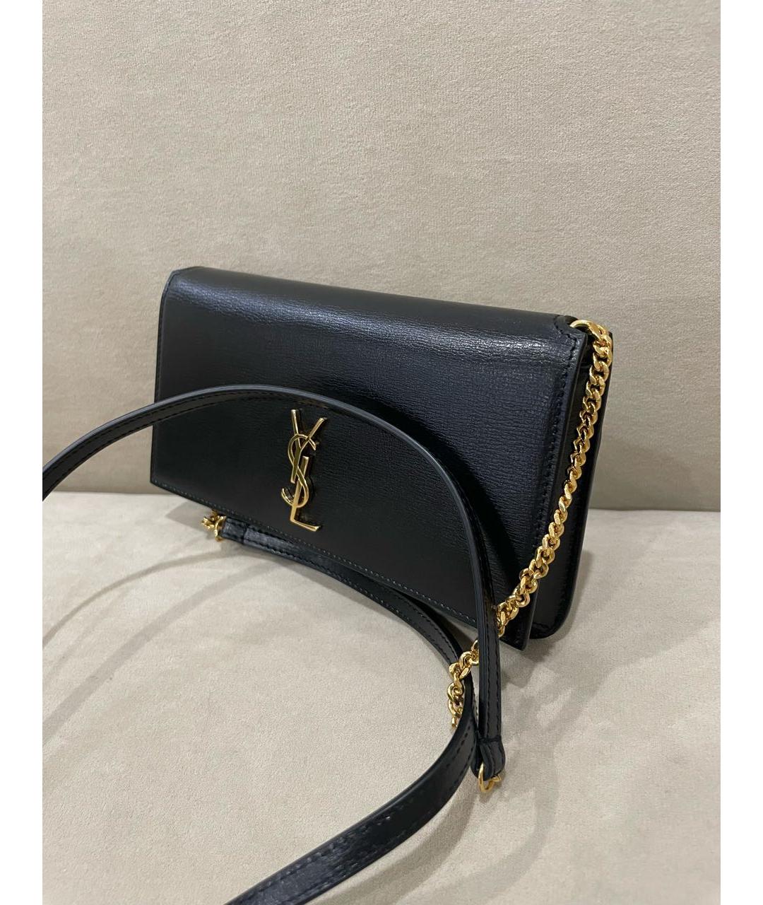 SAINT LAURENT Черная кожаная сумка через плечо, фото 2