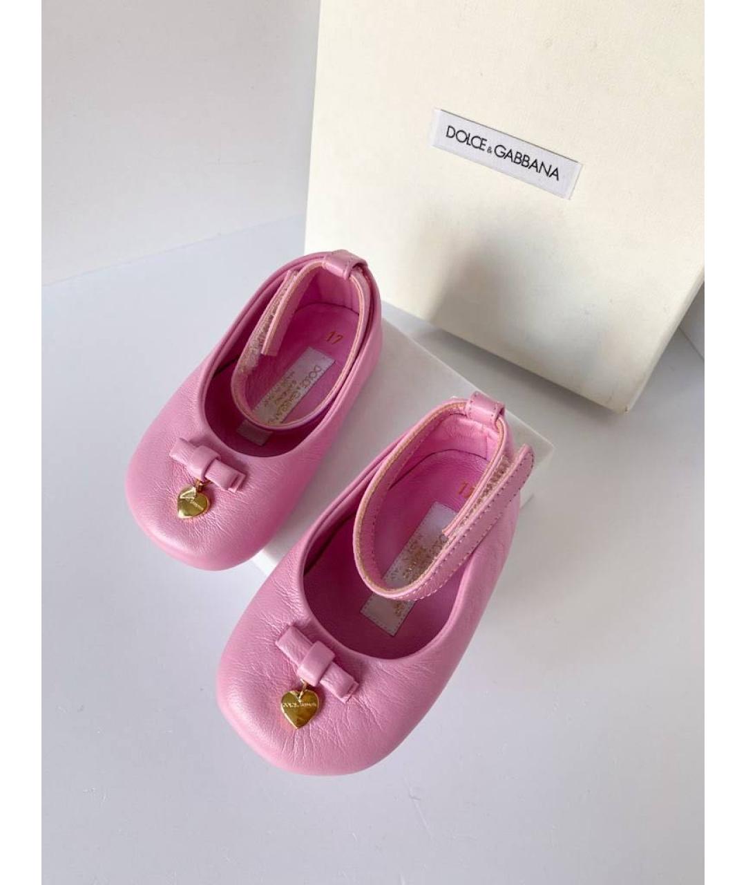 DOLCE&GABBANA Розовые кожаные пинетки, фото 3