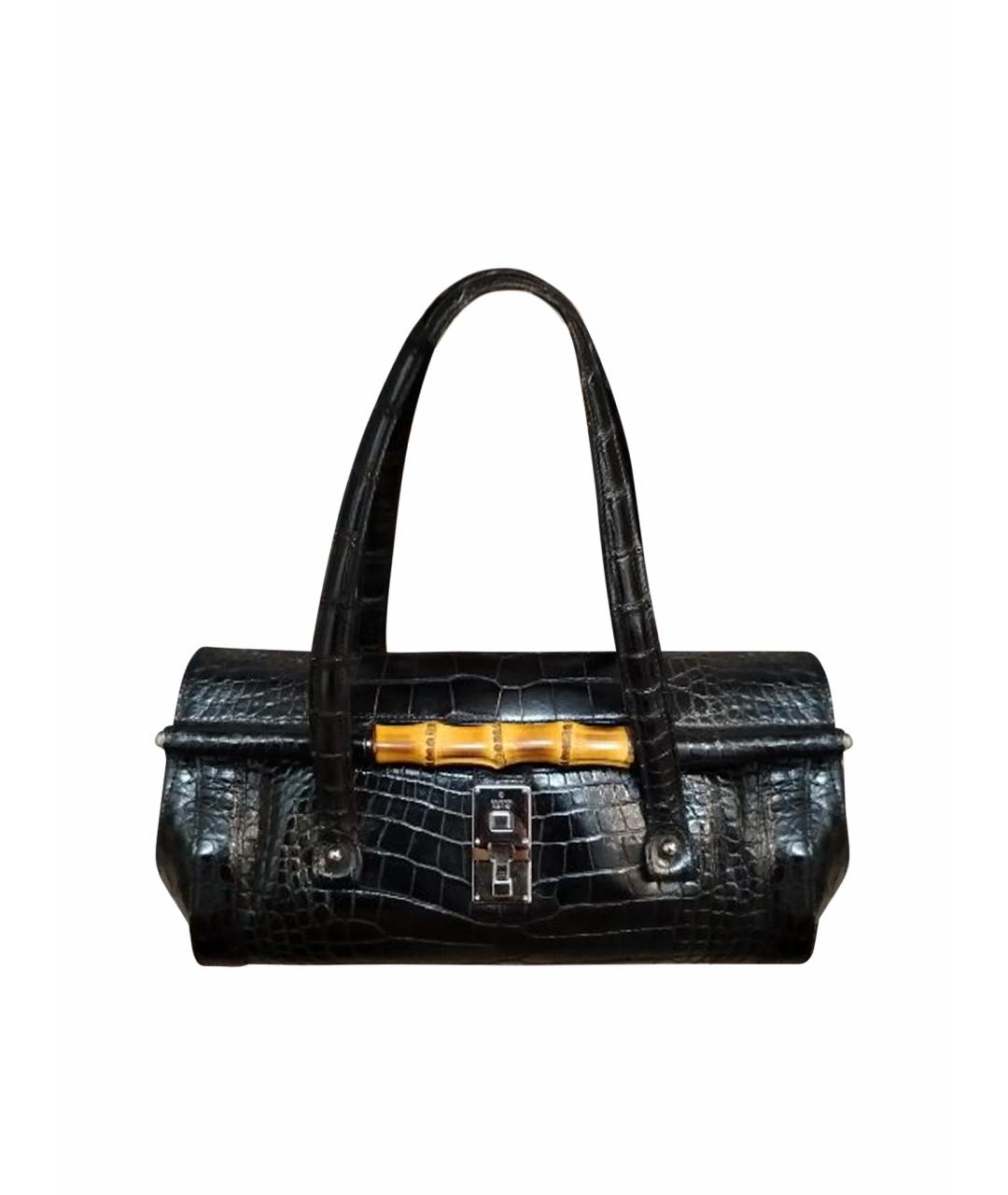 GUCCI Черная сумка с короткими ручками из экзотической кожи, фото 1