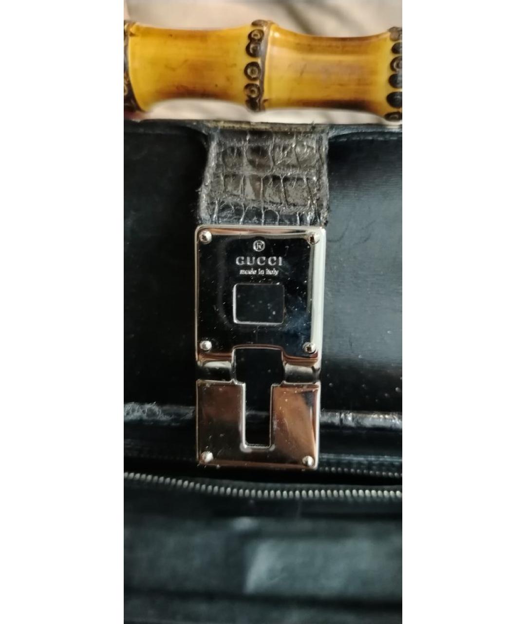 GUCCI Черная сумка с короткими ручками из экзотической кожи, фото 6