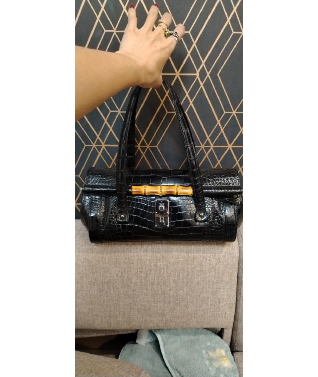 GUCCI Черная сумка с короткими ручками из экзотической кожи, фото 7
