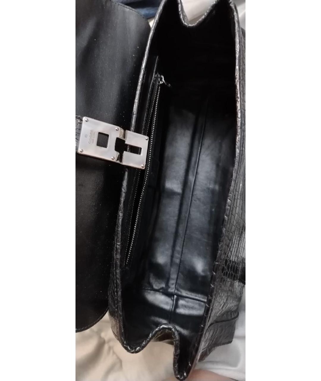 GUCCI Черная сумка с короткими ручками из экзотической кожи, фото 4
