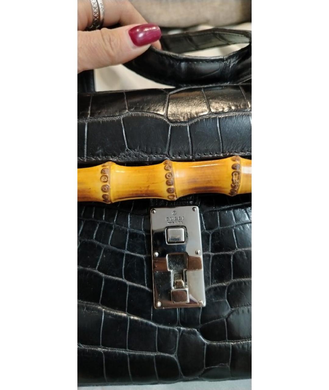 GUCCI Черная сумка с короткими ручками из экзотической кожи, фото 5