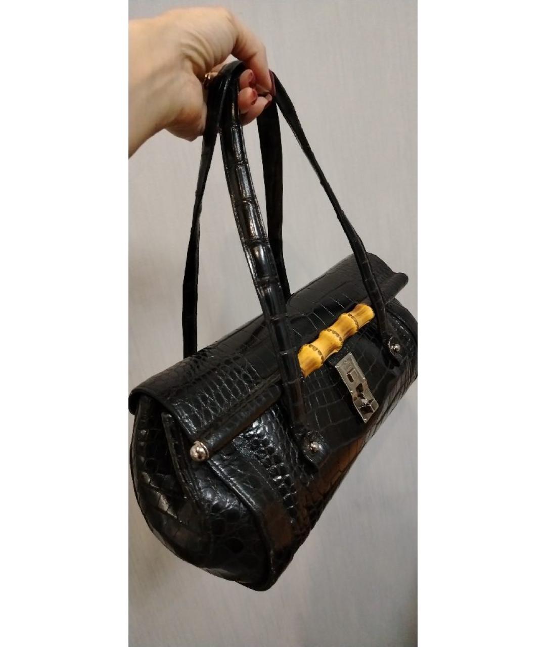 GUCCI Черная сумка с короткими ручками из экзотической кожи, фото 2