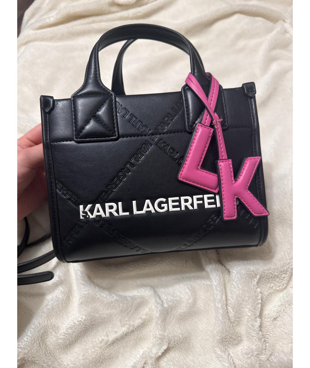 KARL LAGERFELD Черная сумка с короткими ручками из искусственной кожи, фото 5