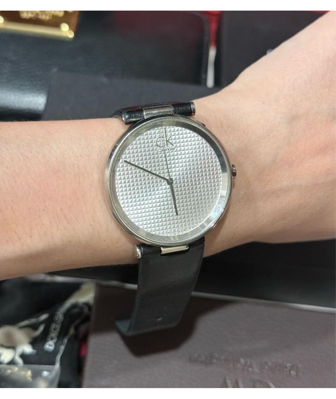 CALVIN KLEIN Серебряные кожаные часы, фото 3