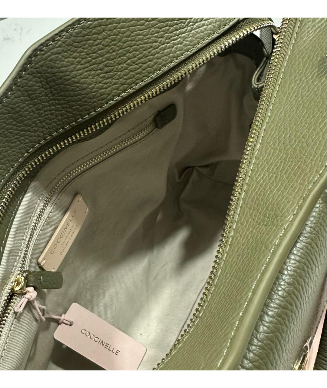 COCCINELLE Хаки кожаная сумка с короткими ручками, фото 4