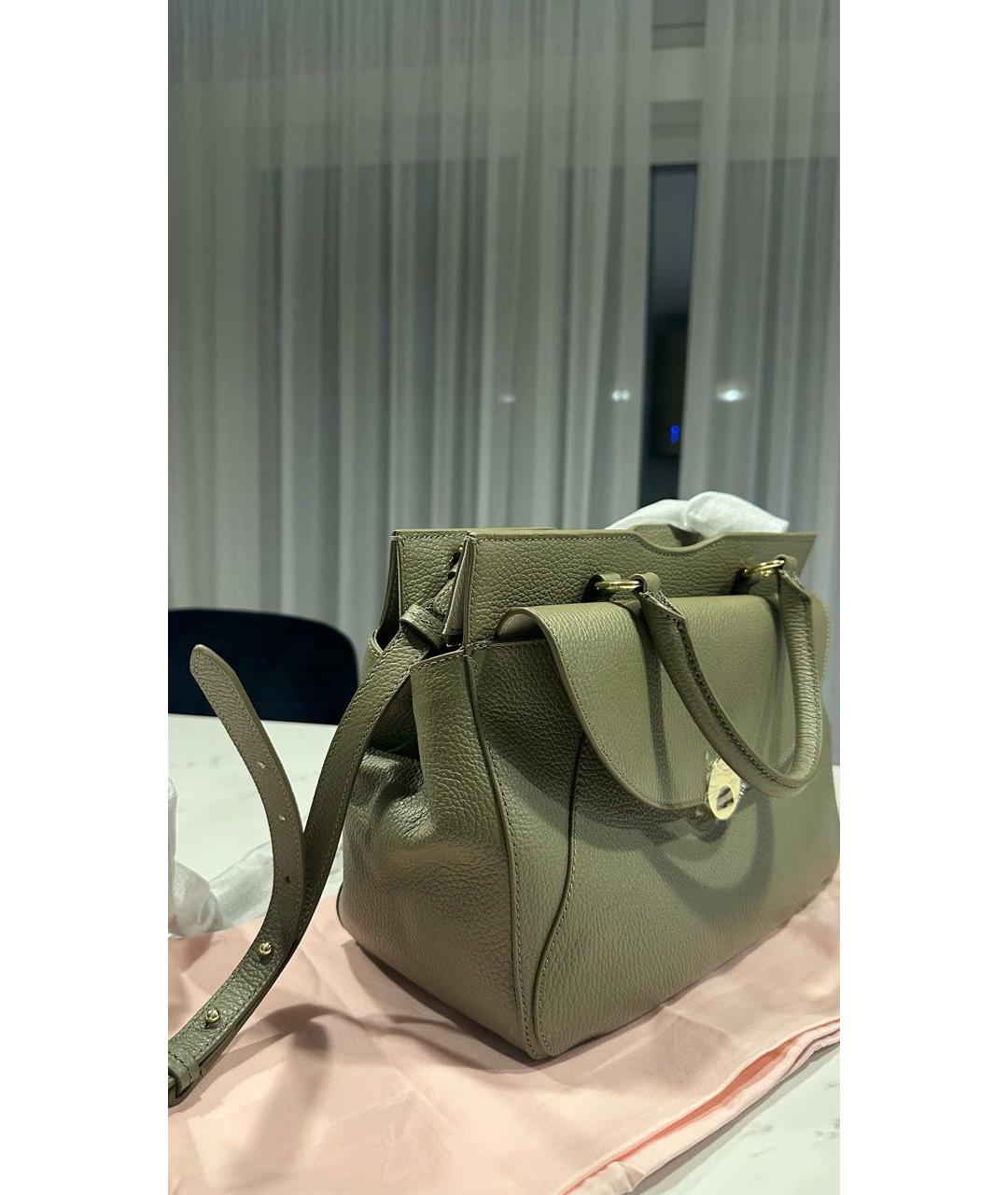 COCCINELLE Хаки кожаная сумка с короткими ручками, фото 2