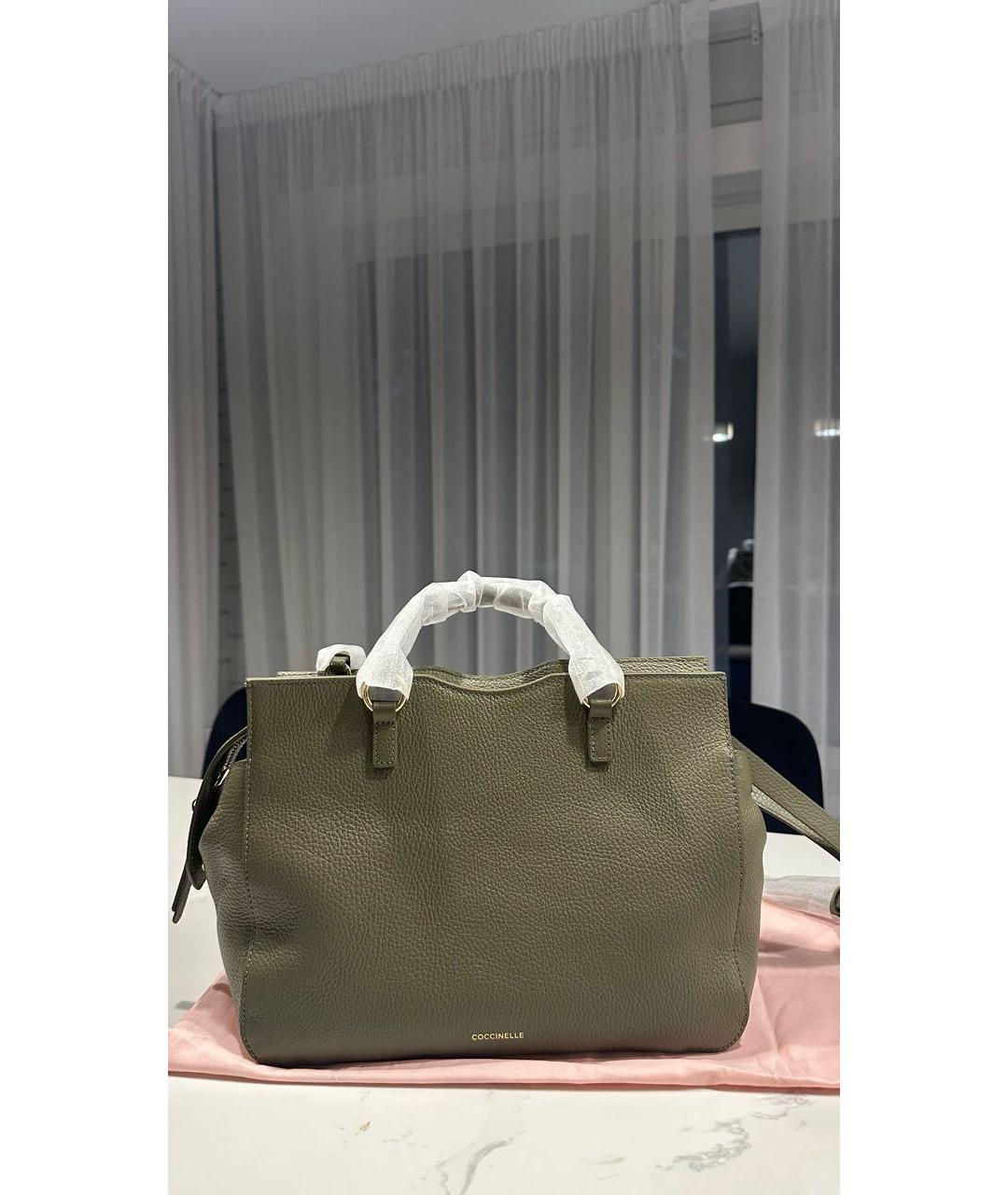 COCCINELLE Хаки кожаная сумка с короткими ручками, фото 3