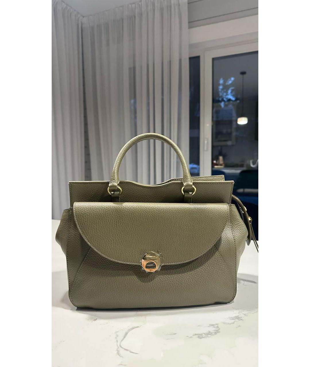 COCCINELLE Хаки кожаная сумка с короткими ручками, фото 5