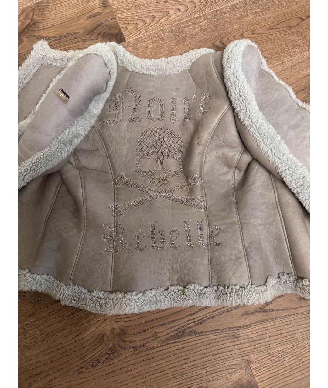 PHILIPP PLEIN Серая кожаная дубленка, фото 2