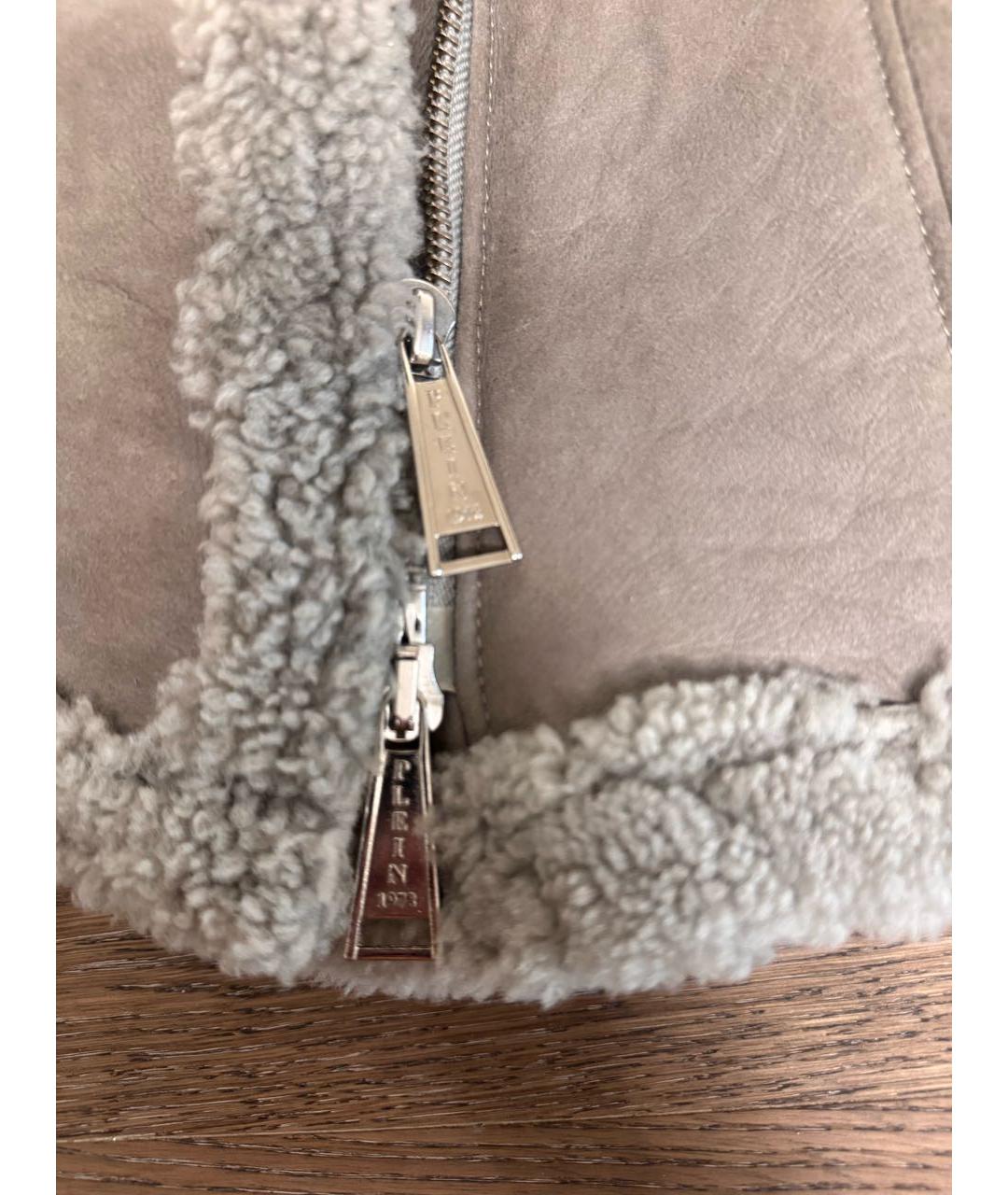 PHILIPP PLEIN Серая кожаная дубленка, фото 6