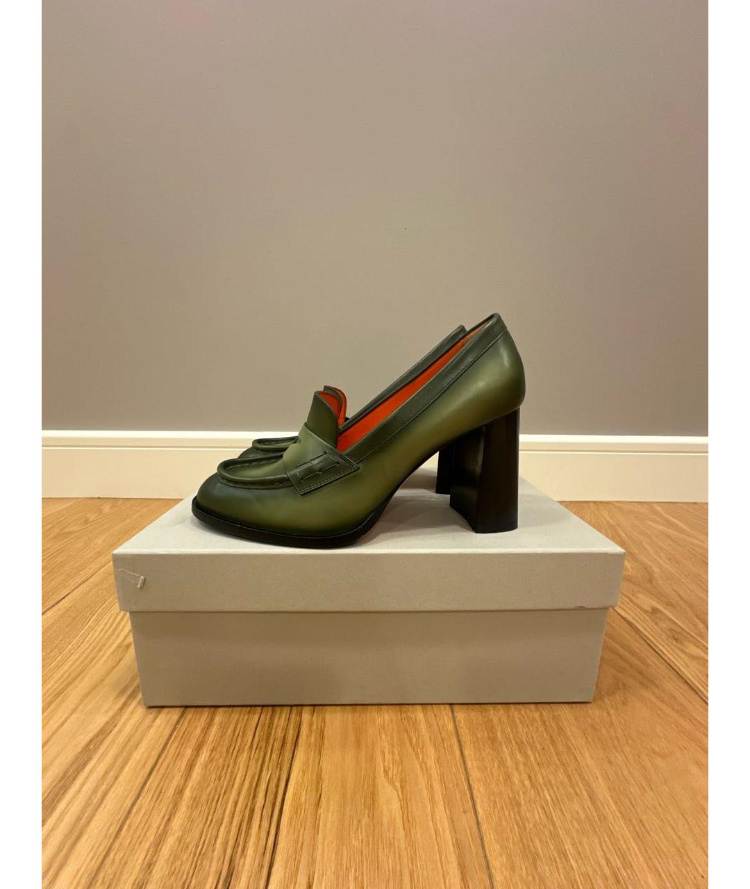 SANTONI Зеленые кожаные туфли, фото 8