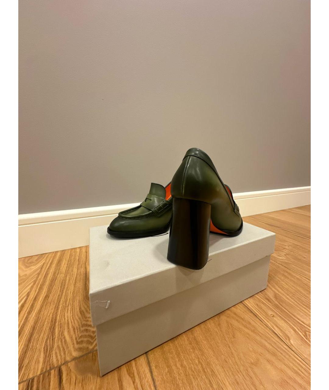 SANTONI Зеленые кожаные туфли, фото 5