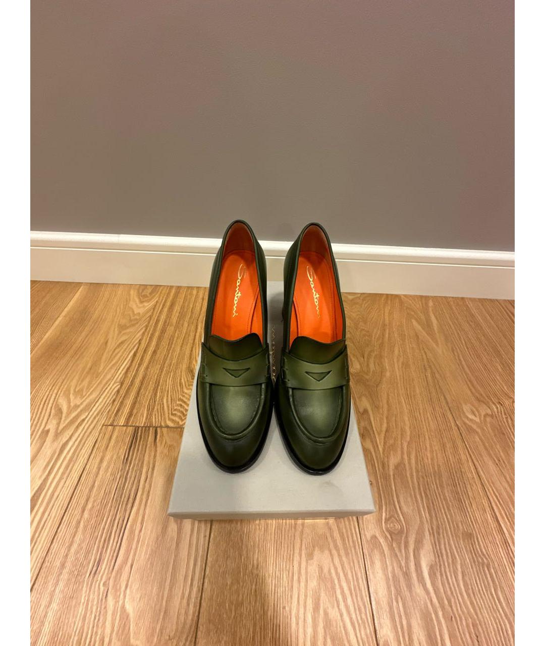 SANTONI Зеленые кожаные туфли, фото 2