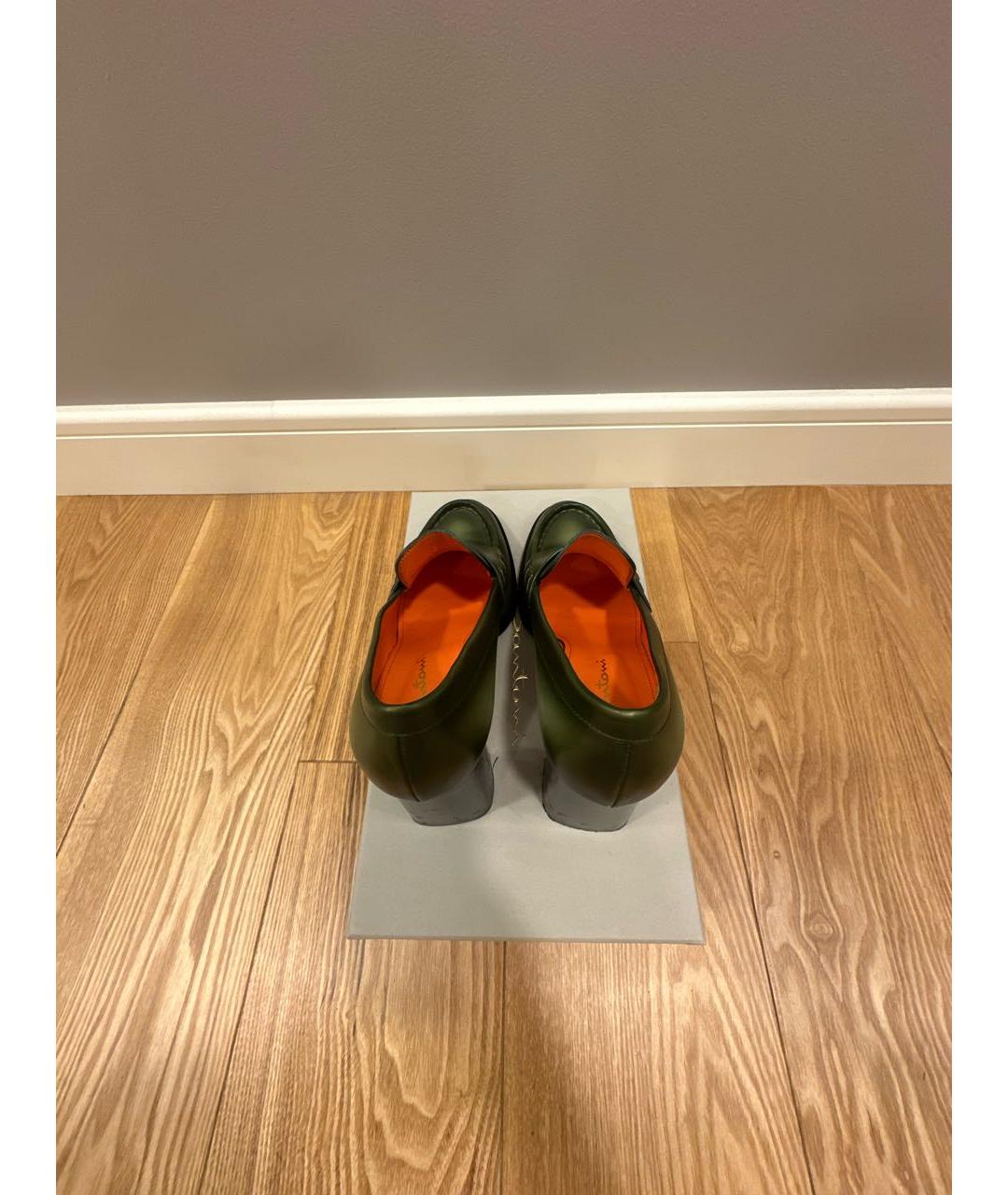 SANTONI Зеленые кожаные туфли, фото 4