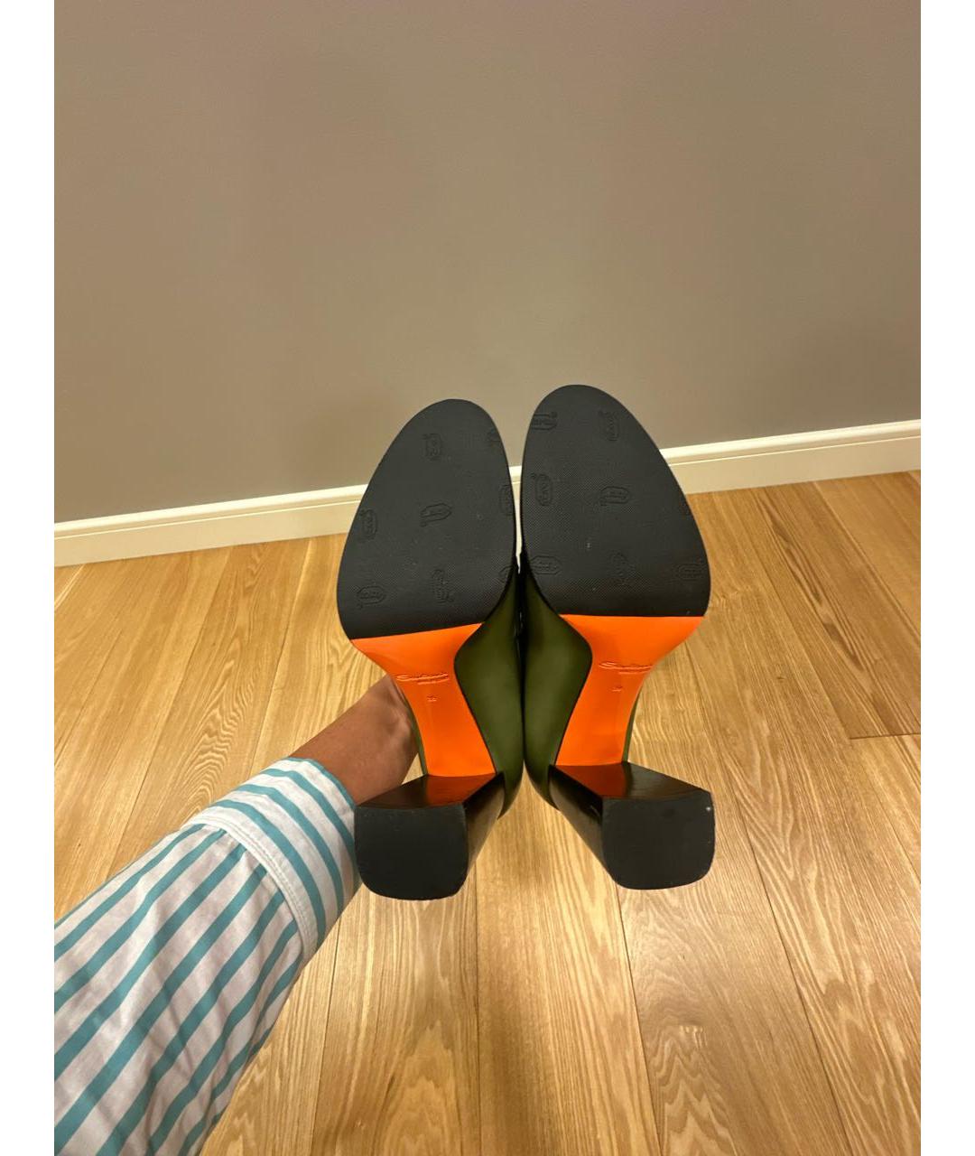 SANTONI Зеленые кожаные туфли, фото 7