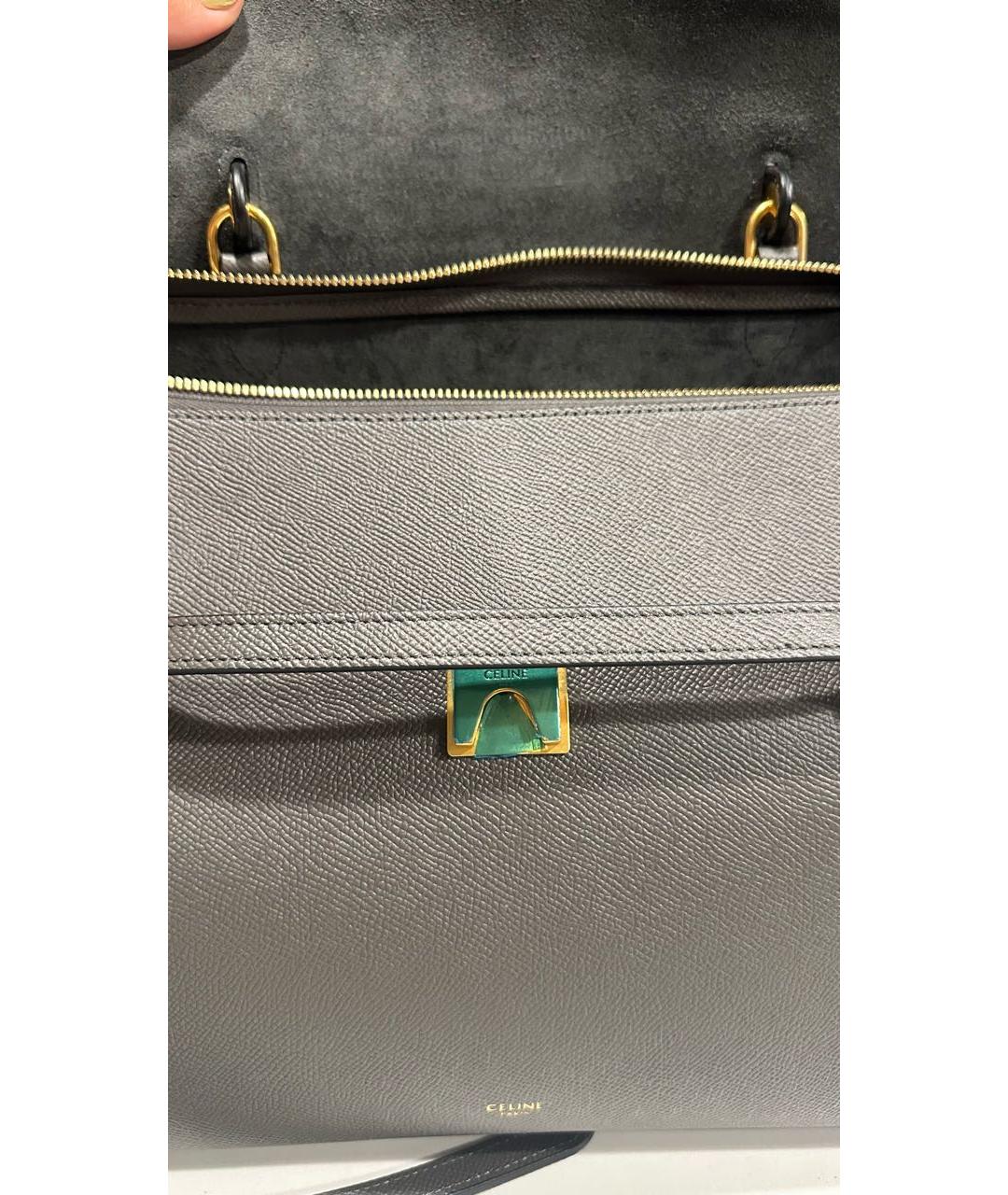 CELINE Антрацитовая кожаная сумка с короткими ручками, фото 6