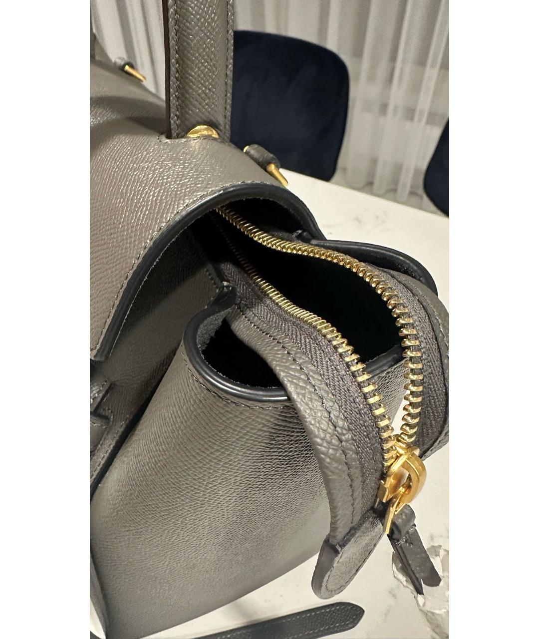 CELINE Антрацитовая кожаная сумка с короткими ручками, фото 5