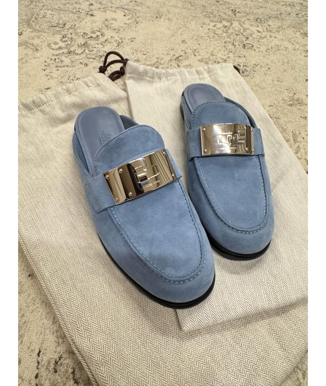 HERMES Голубые замшевые сабо, фото 2