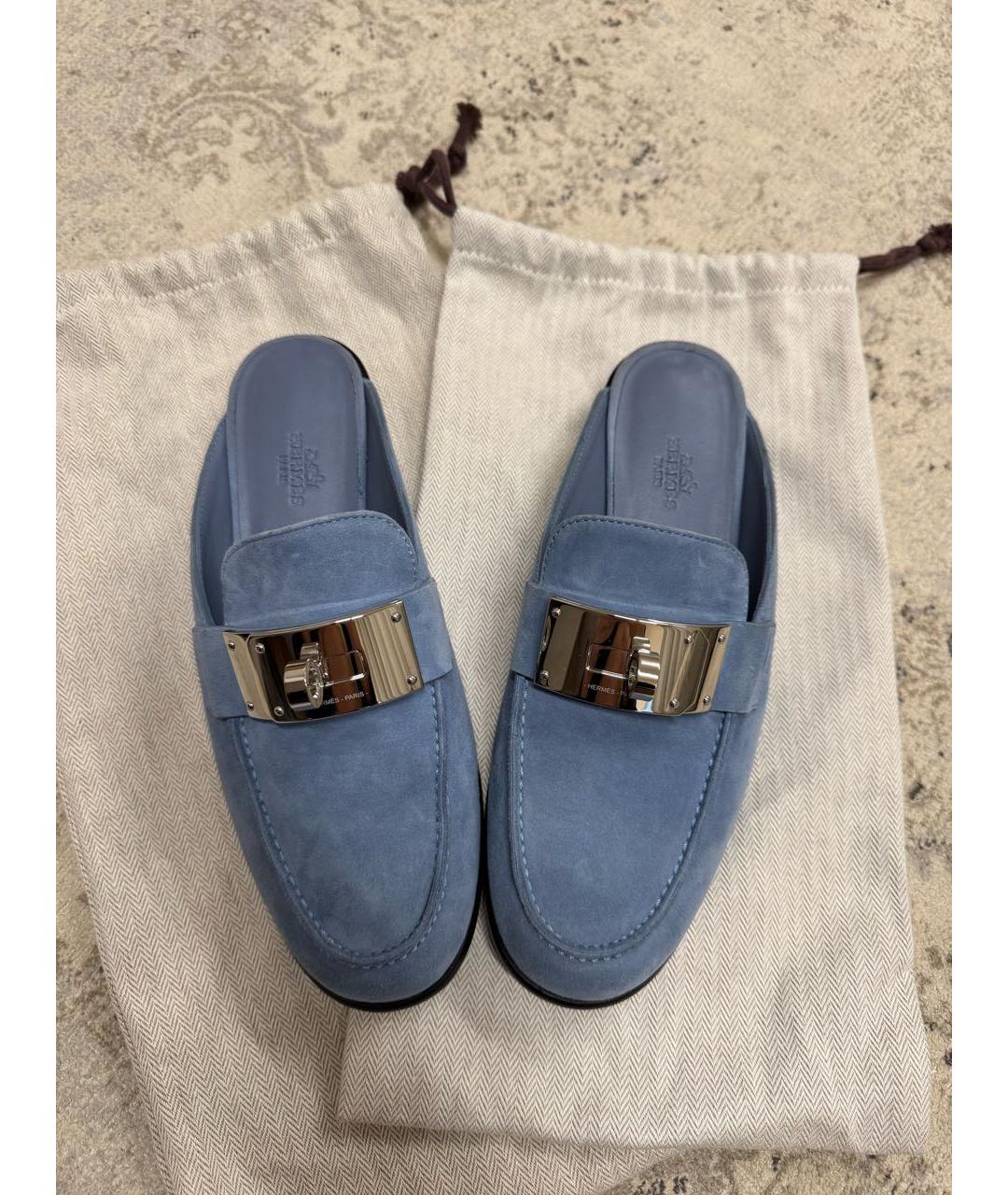 HERMES Голубые замшевые сабо, фото 5