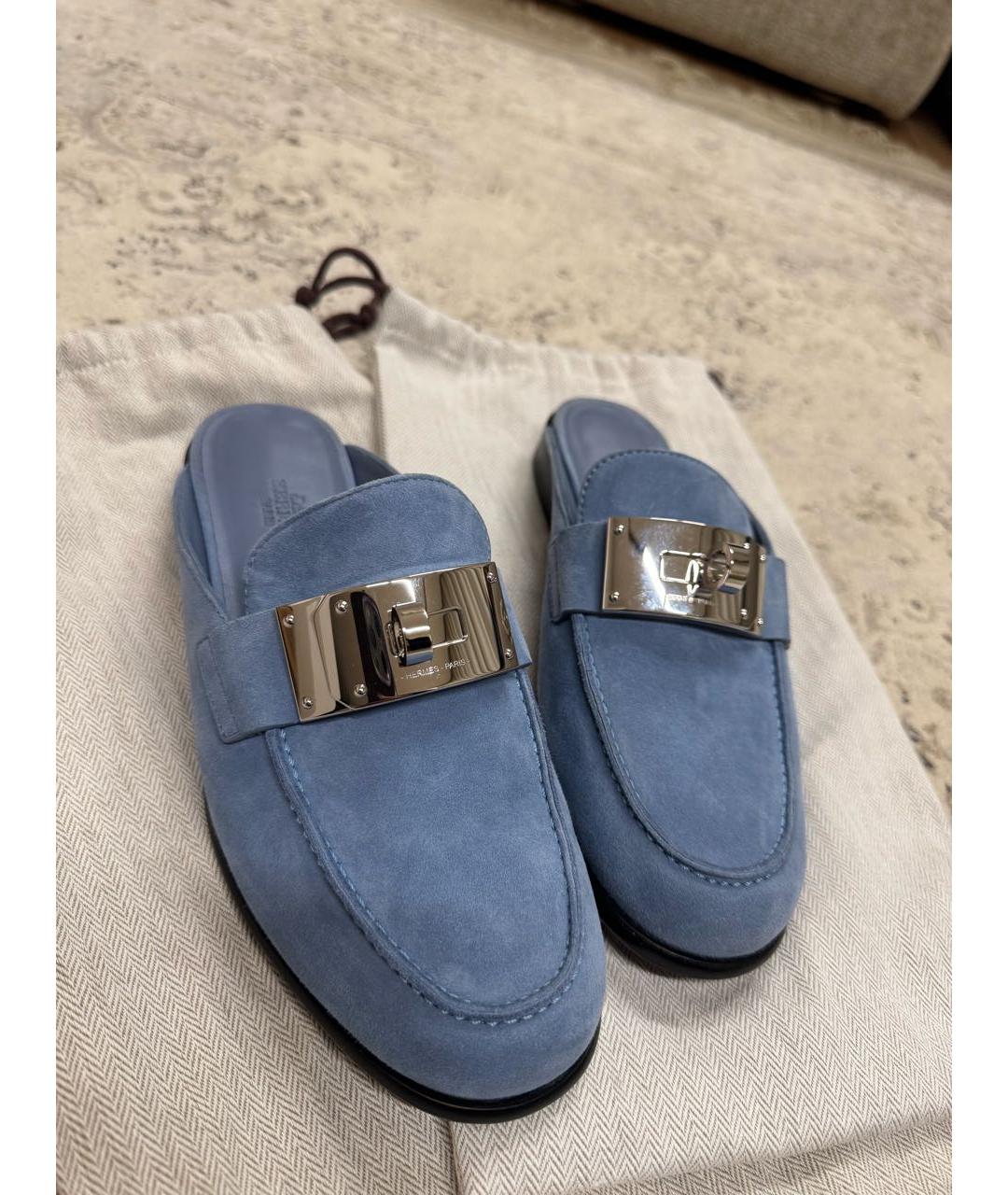 HERMES Голубые замшевые сабо, фото 6