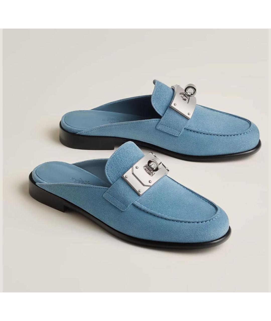 HERMES Голубые замшевые сабо, фото 7