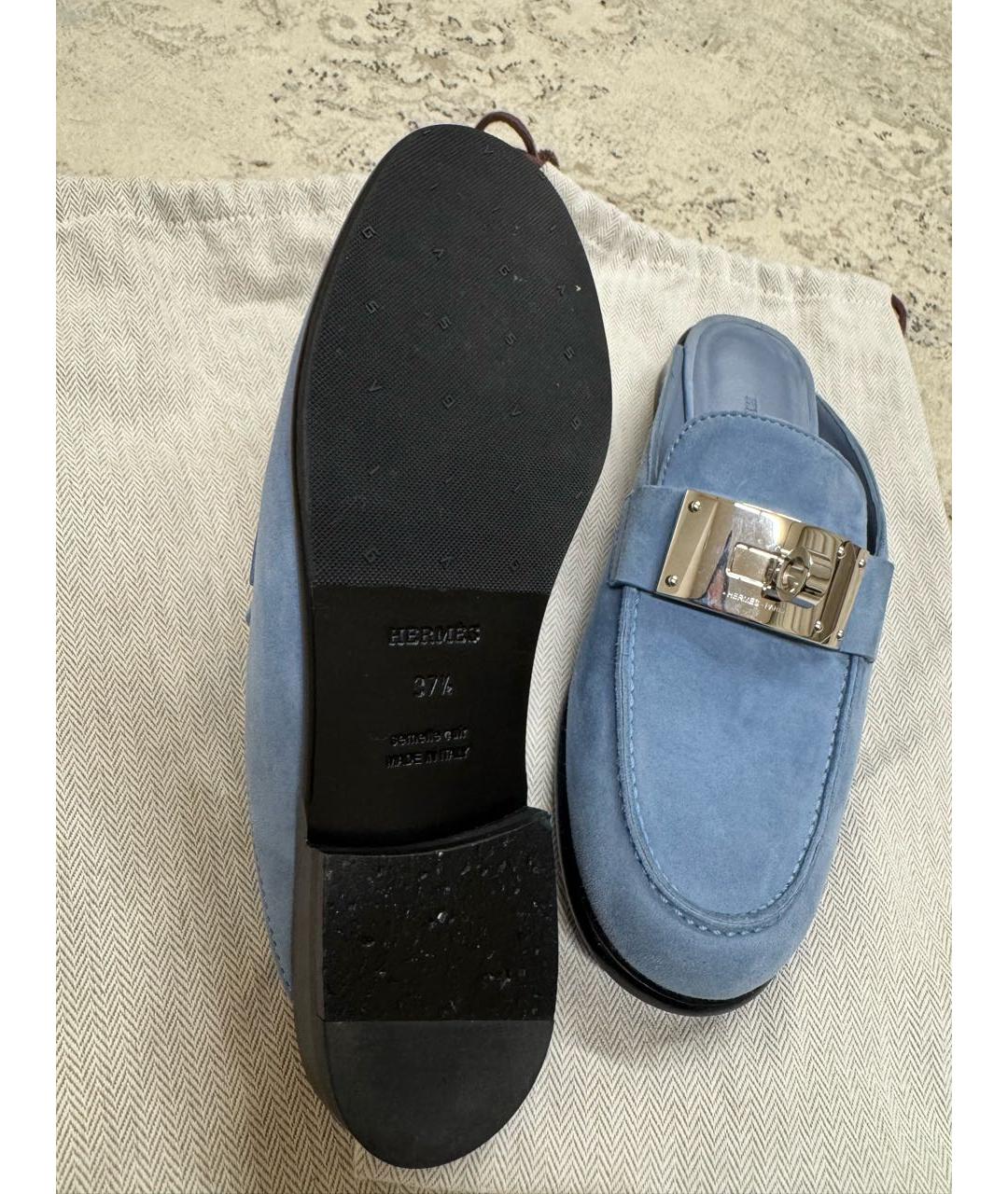 HERMES Голубые замшевые сабо, фото 4