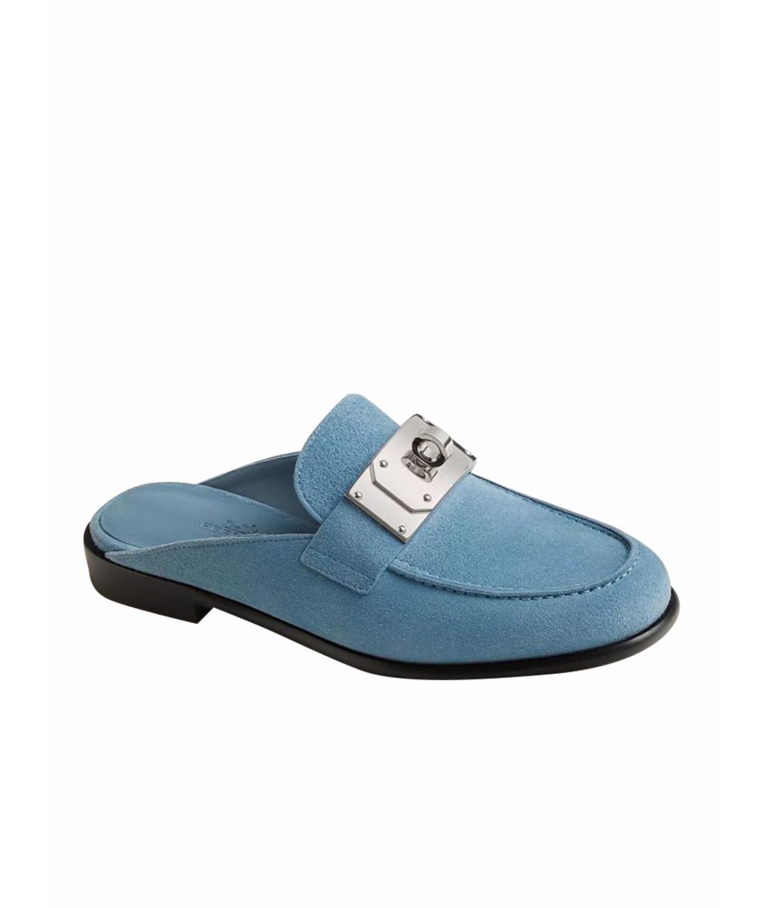 HERMES Голубые замшевые сабо, фото 1