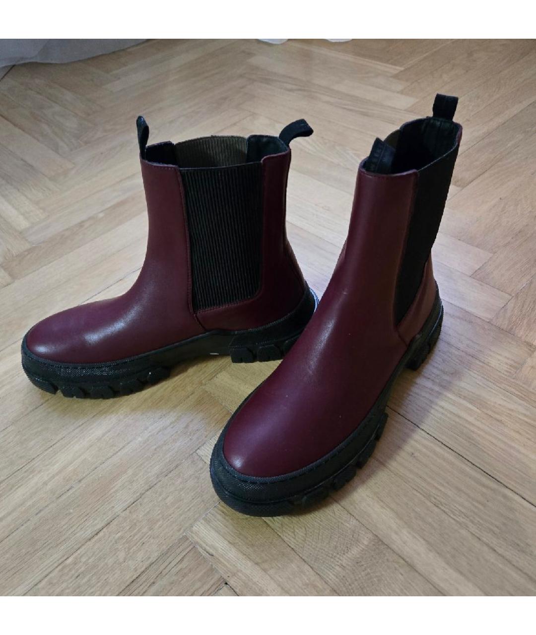 WEEKEND MAX MARA Бордовые кожаные полусапоги, фото 3