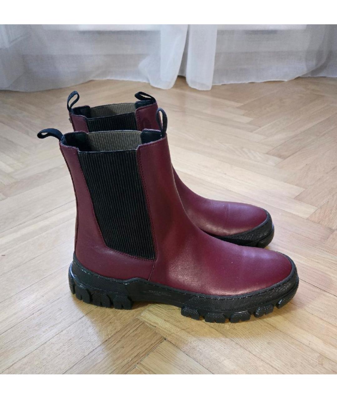 WEEKEND MAX MARA Бордовые кожаные полусапоги, фото 5