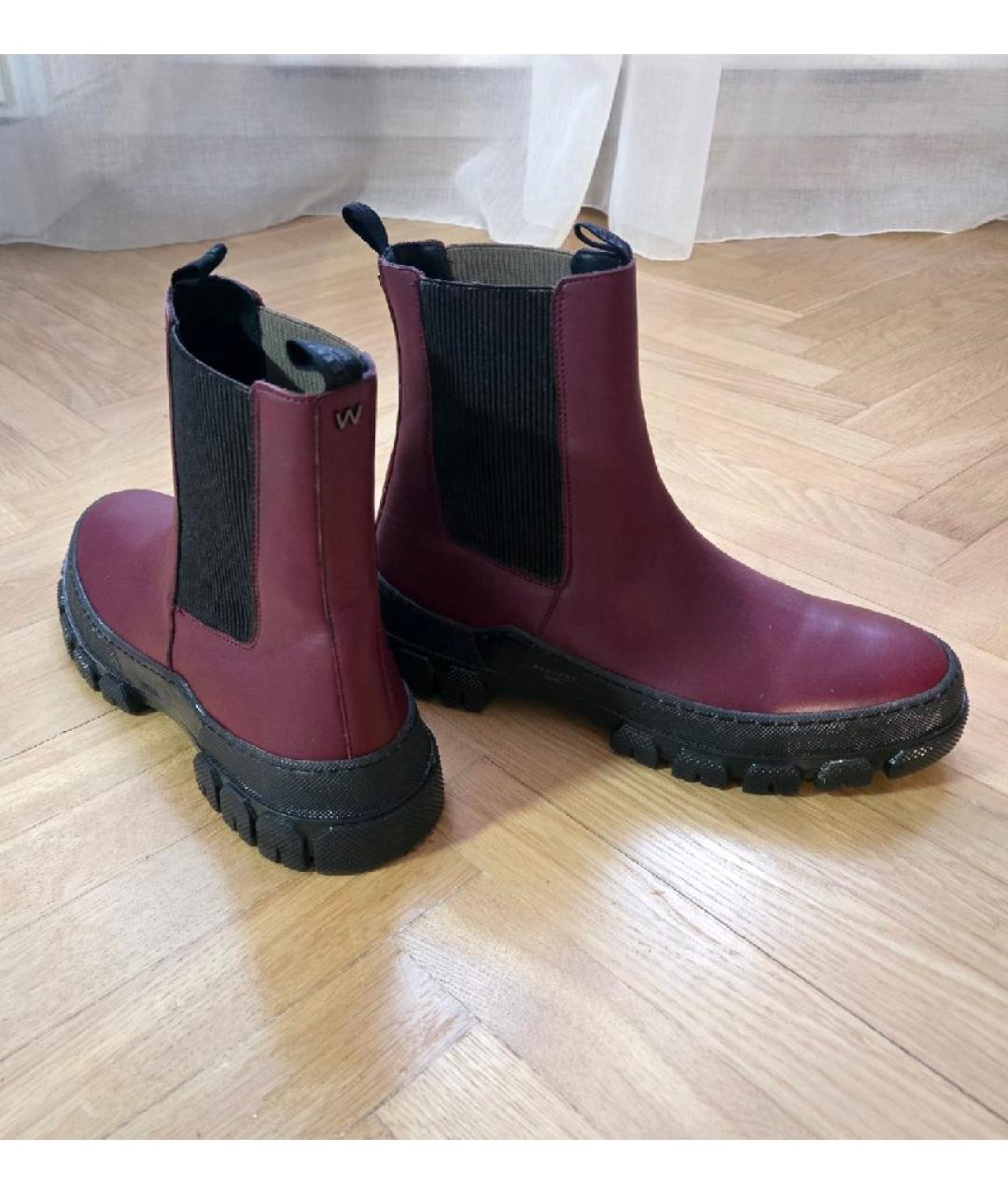 WEEKEND MAX MARA Бордовые кожаные полусапоги, фото 4