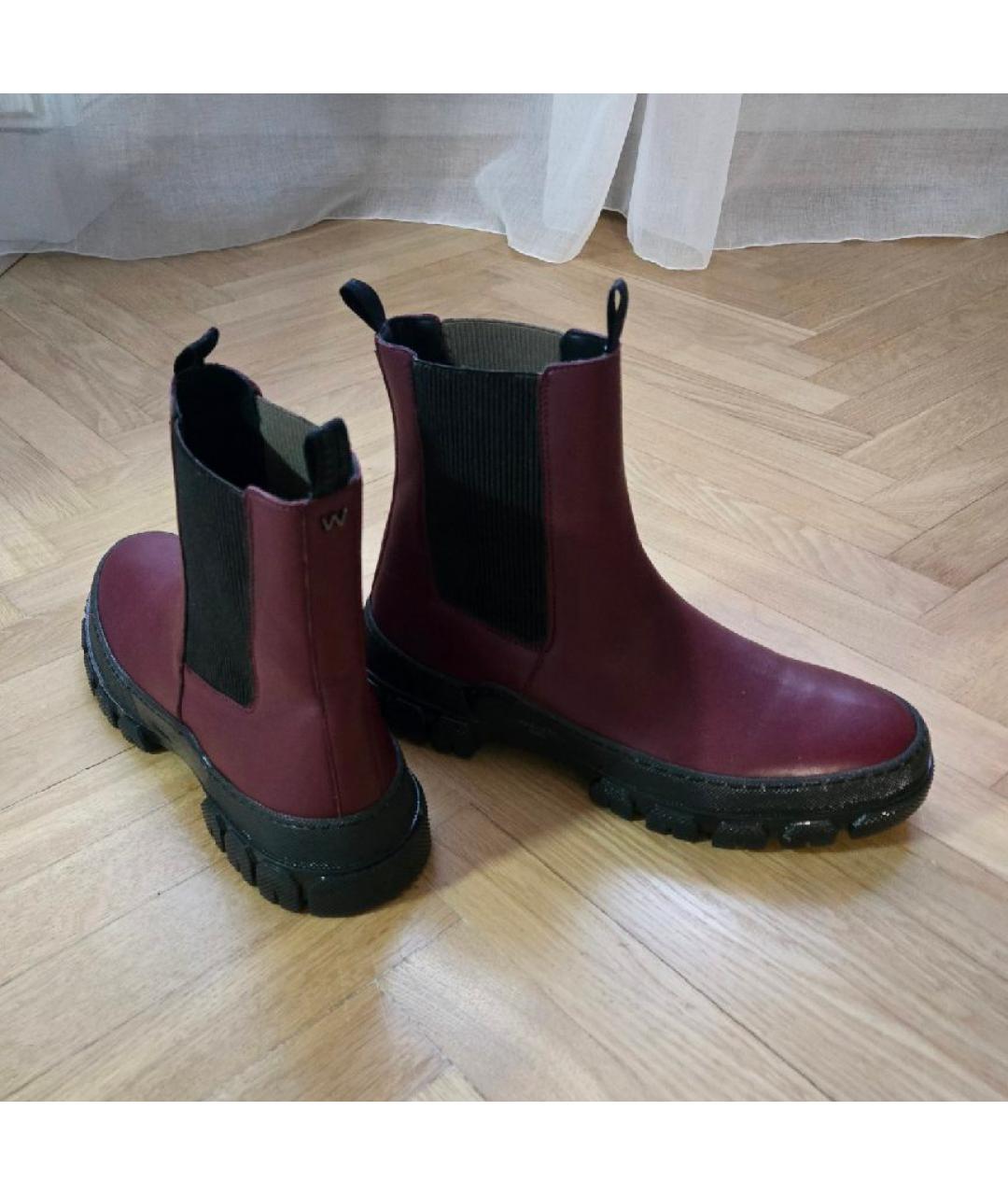 WEEKEND MAX MARA Бордовые кожаные полусапоги, фото 2