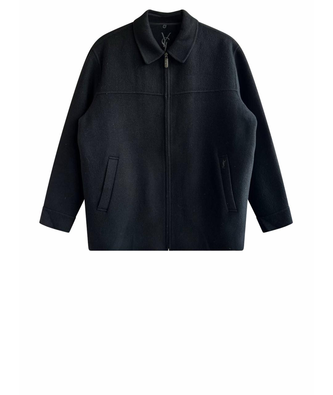 SAINT LAURENT Черное шерстяное пальто, фото 1