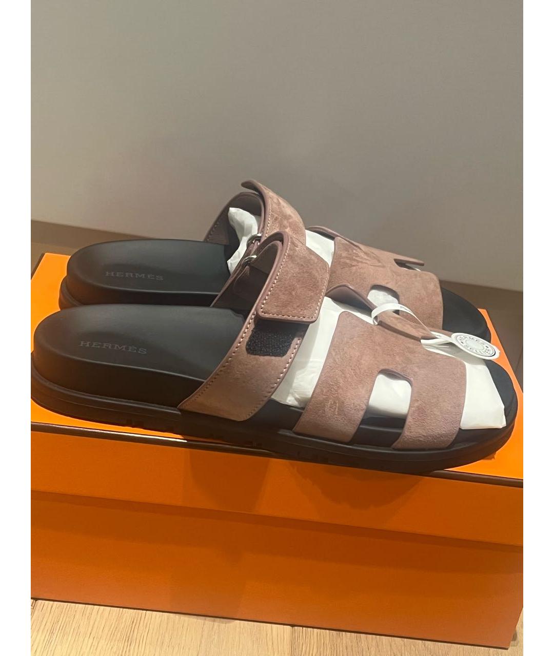 HERMES Коралловые замшевые шлепанцы, фото 3