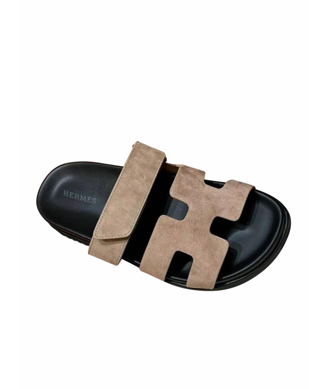 HERMES Коралловые замшевые шлепанцы, фото 1