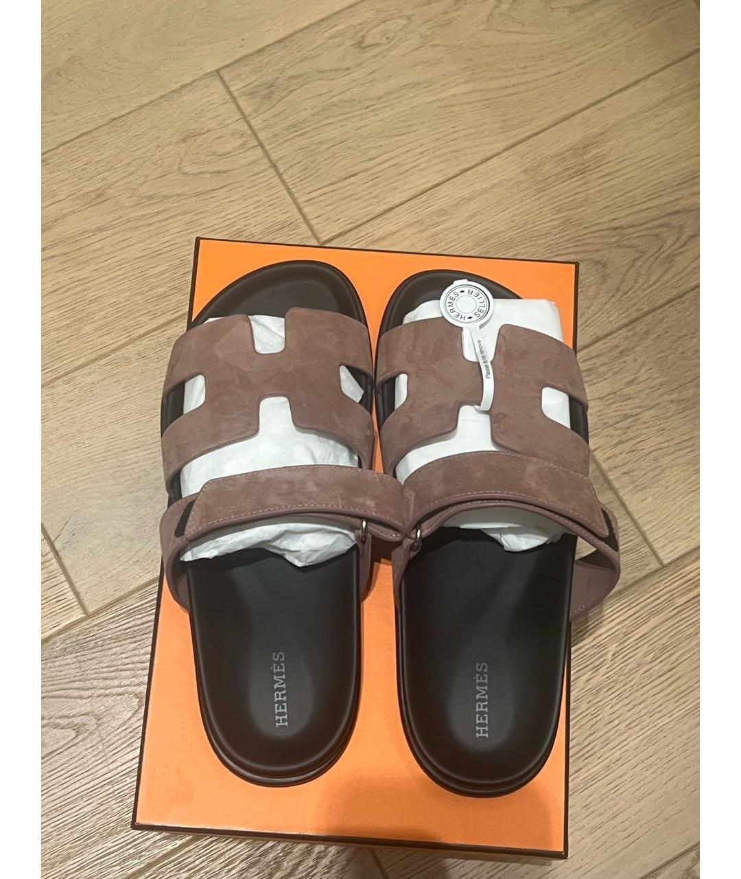 HERMES Коралловые замшевые шлепанцы, фото 2