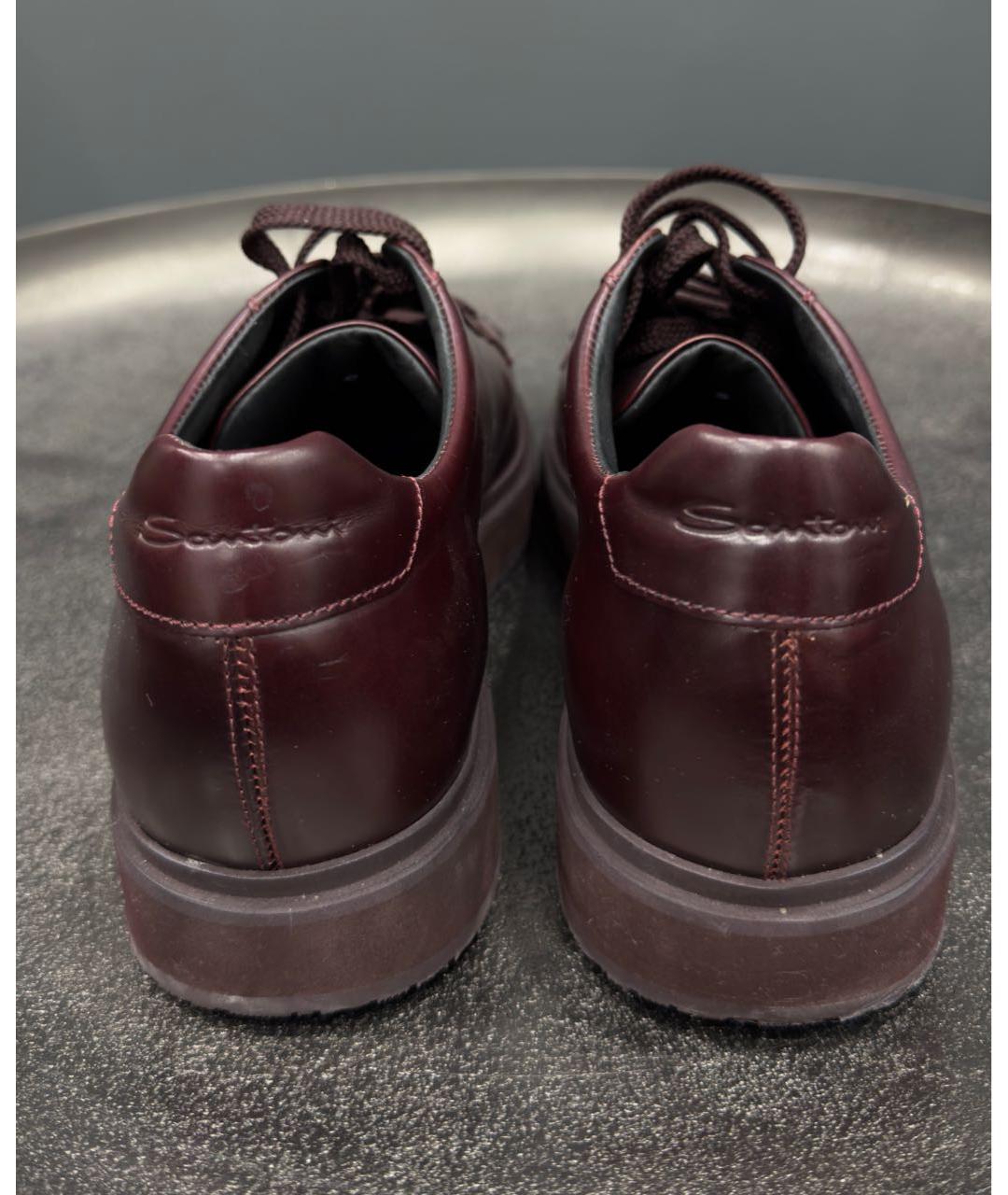 SANTONI Бордовые кожаные низкие кроссовки / кеды, фото 4