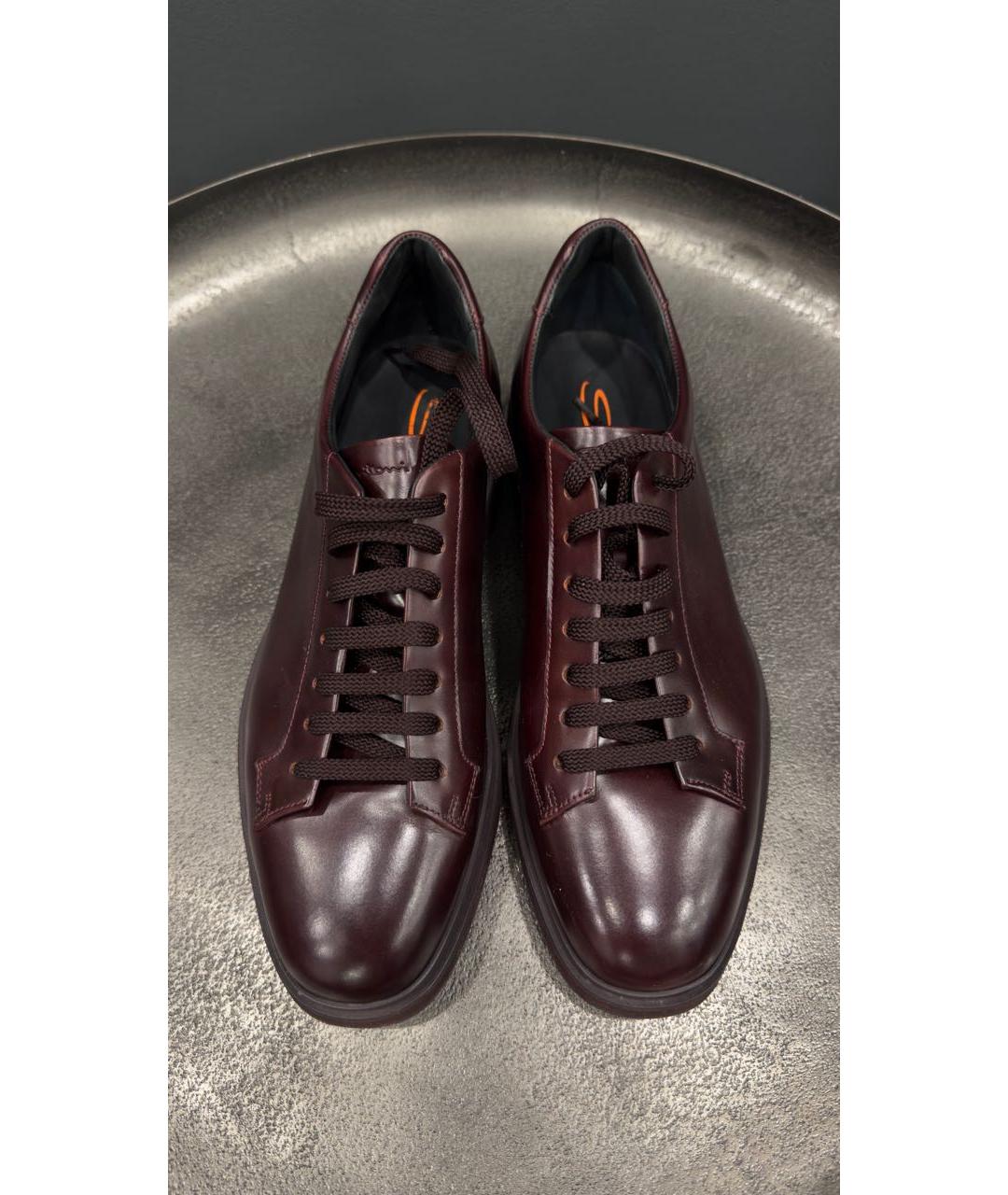 SANTONI Бордовые кожаные низкие кроссовки / кеды, фото 2