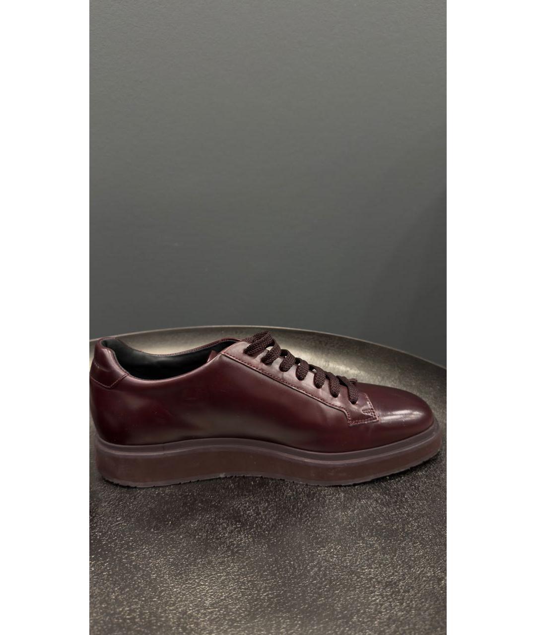 SANTONI Бордовые кожаные низкие кроссовки / кеды, фото 5