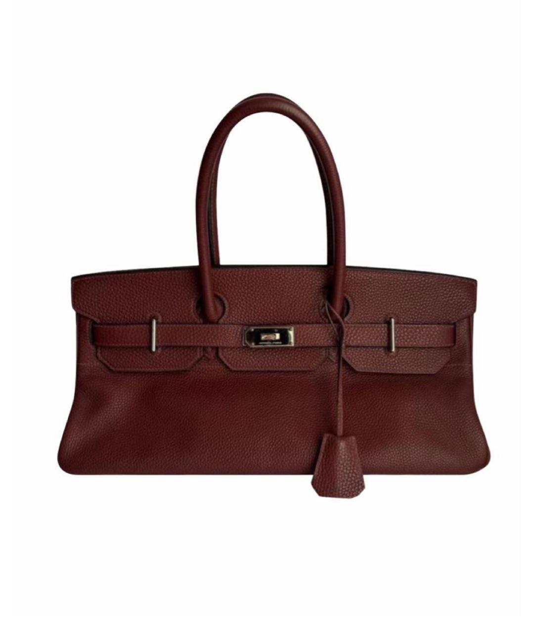 HERMES Бордовая кожаная сумка с короткими ручками, фото 9