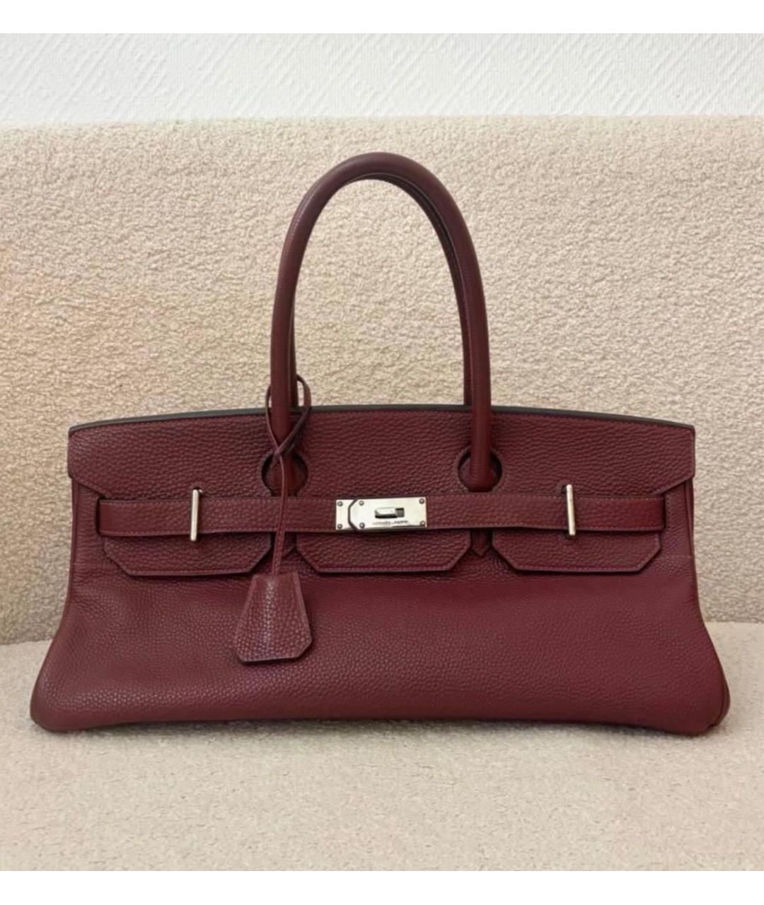 HERMES Бордовая кожаная сумка с короткими ручками, фото 2