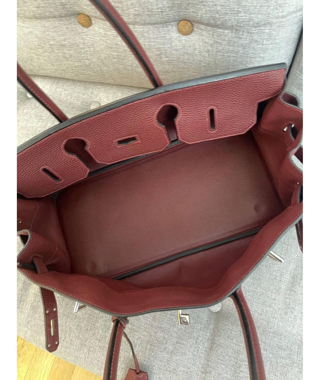 HERMES Бордовая кожаная сумка с короткими ручками, фото 4