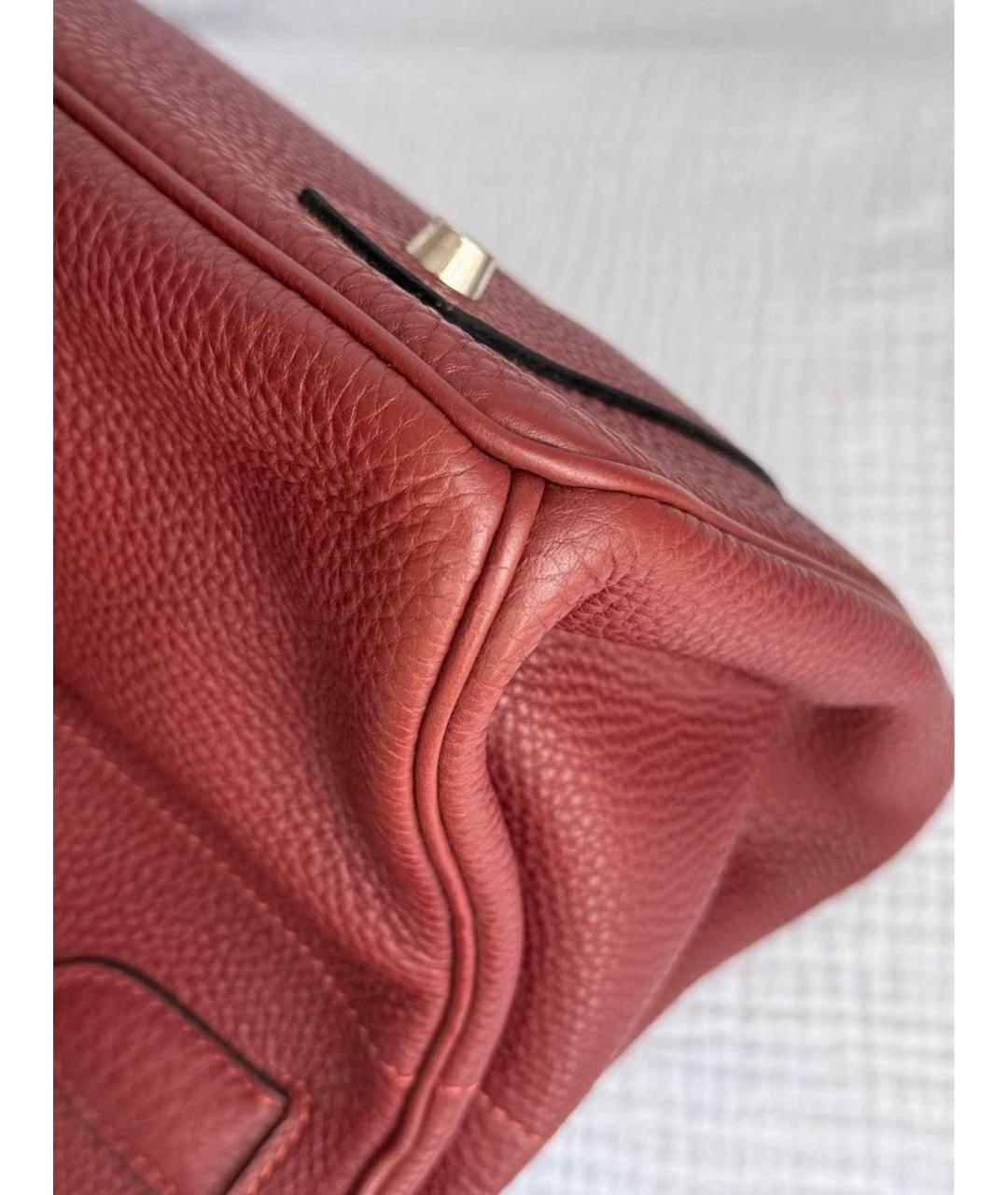 HERMES Бордовая кожаная сумка с короткими ручками, фото 5