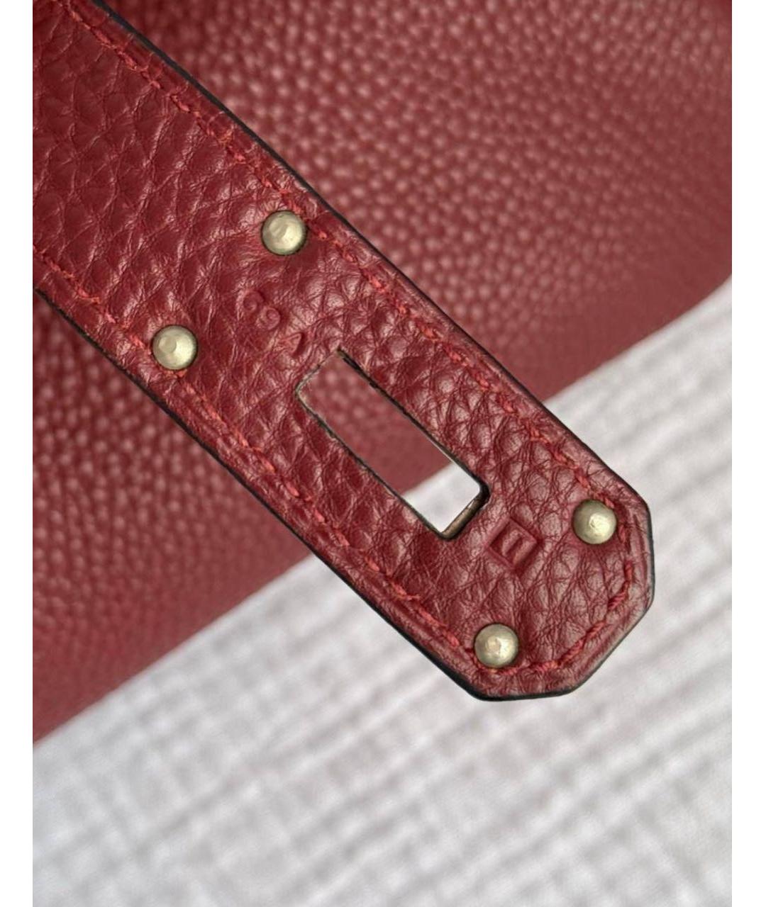 HERMES Бордовая кожаная сумка с короткими ручками, фото 6
