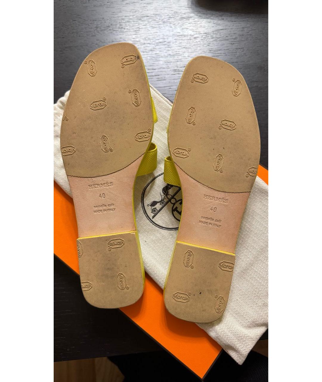 HERMES Желтые кожаные шлепанцы, фото 5
