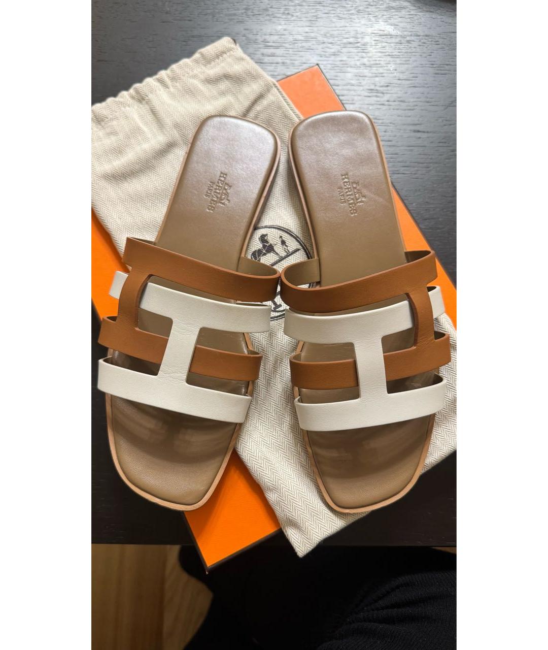 HERMES Мульти кожаные шлепанцы, фото 2